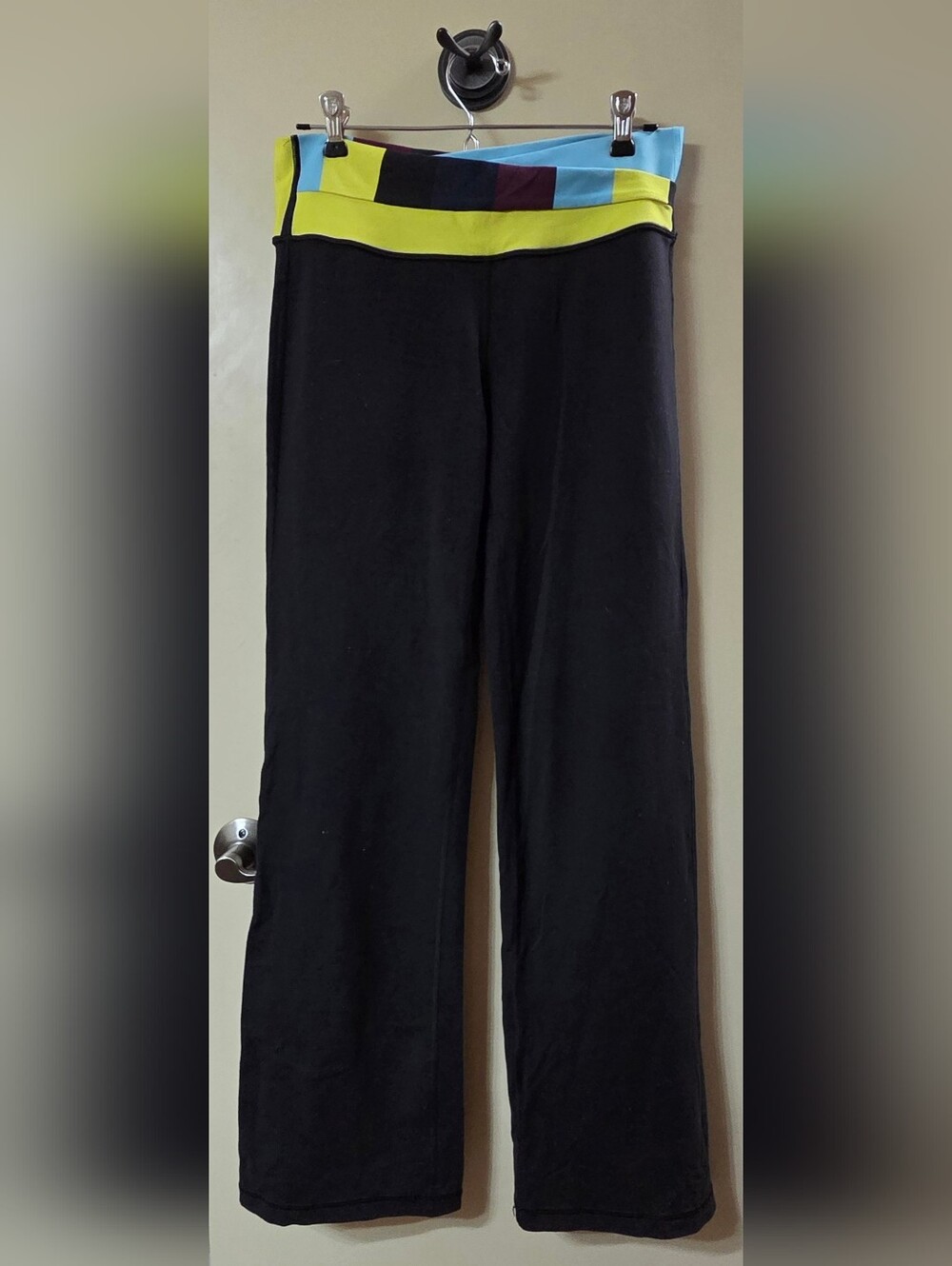 lululemon athletica Black Wide-Leg Pants with Blue and Lime Waistband